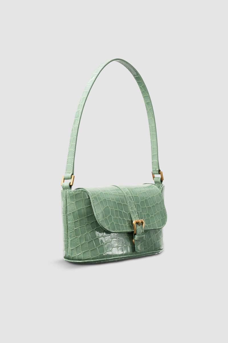 BY FAR Miranda Baguette Fresh Croco Embossed Leather Shoulder Bag outlook