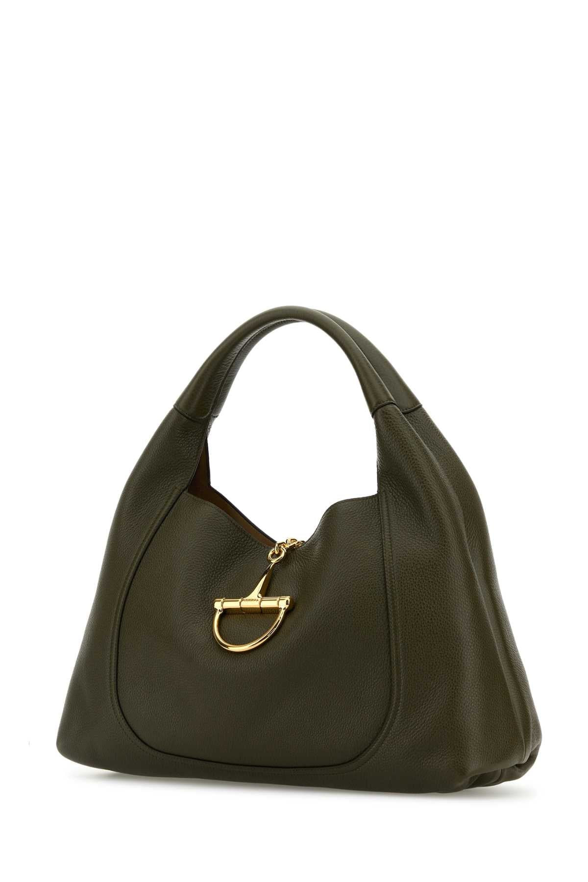 Gucci Women Olive Green Leather Large Gucci Softbit Shoulder Bag - 2