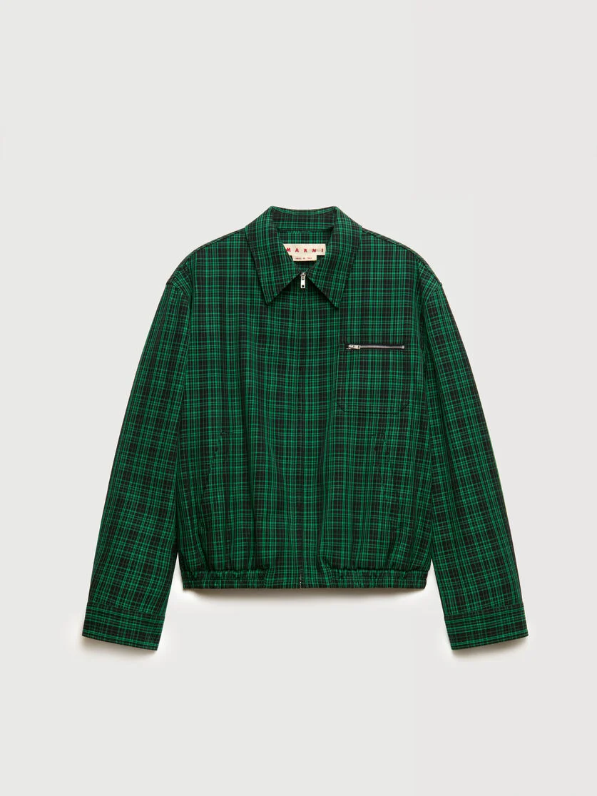 GREEN CHECKED WOOL-COTTON JACKET WITH ZIP - 1