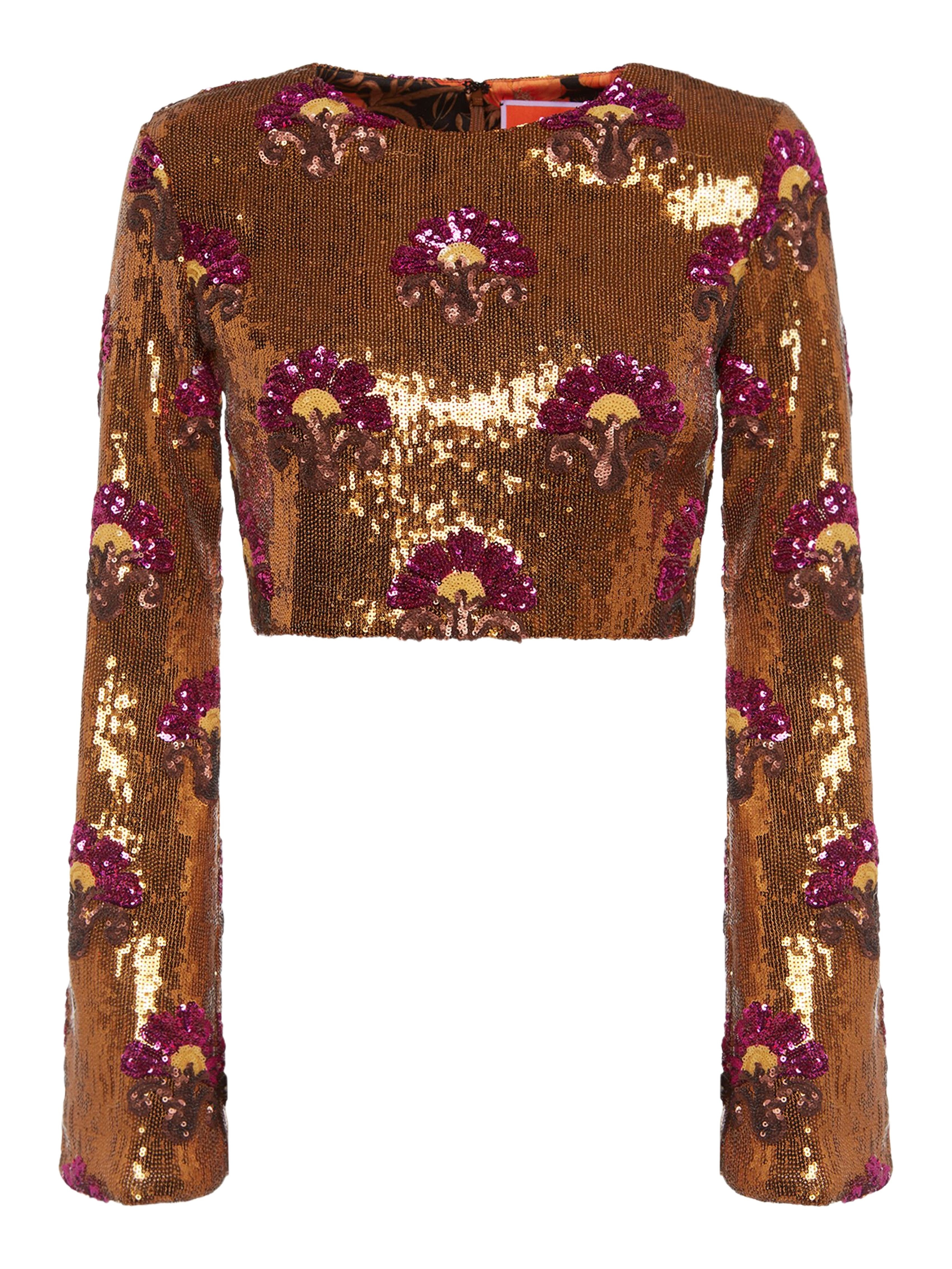 La DoubleJ Holly Crop Top Textured Sequins Rust at Nordstrom - 2