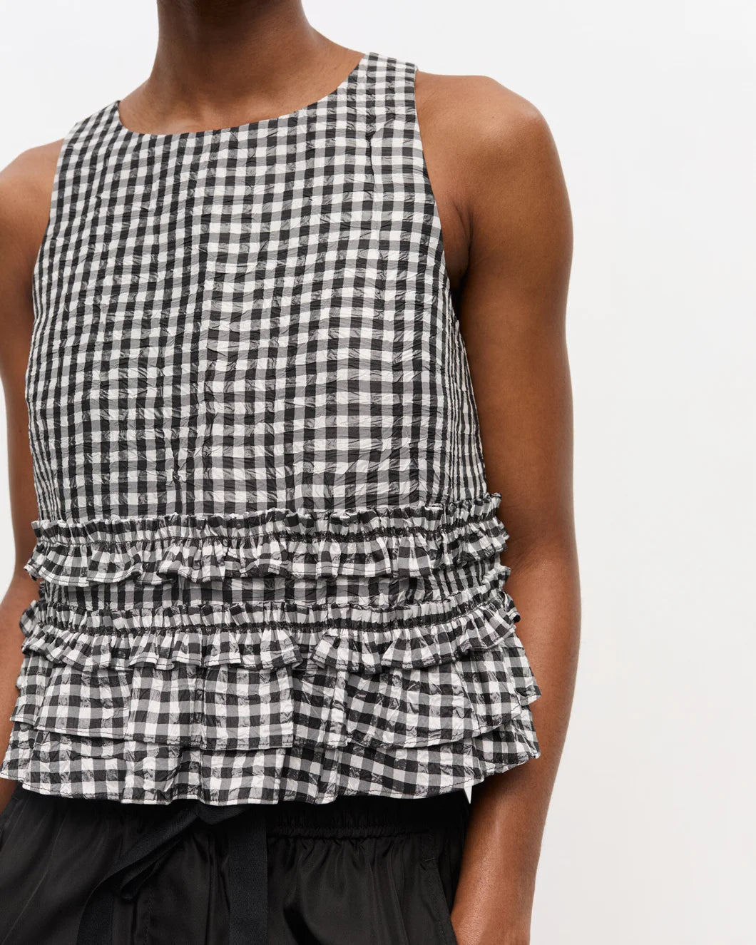 CRINKLED CHECK FRILL TOP - 4