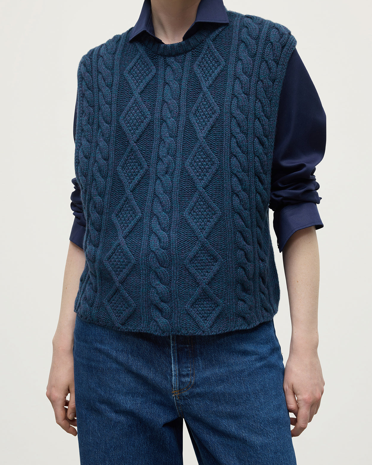 Aran Cable Navy Cashmere Tank - 5