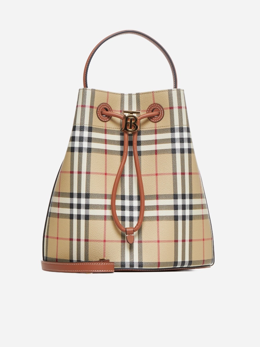 ショルダーバッグ・ポシェット BURBERRY Canvas bucket bag with check motif Burberry Check canvas small bucket bag | danielloboutique