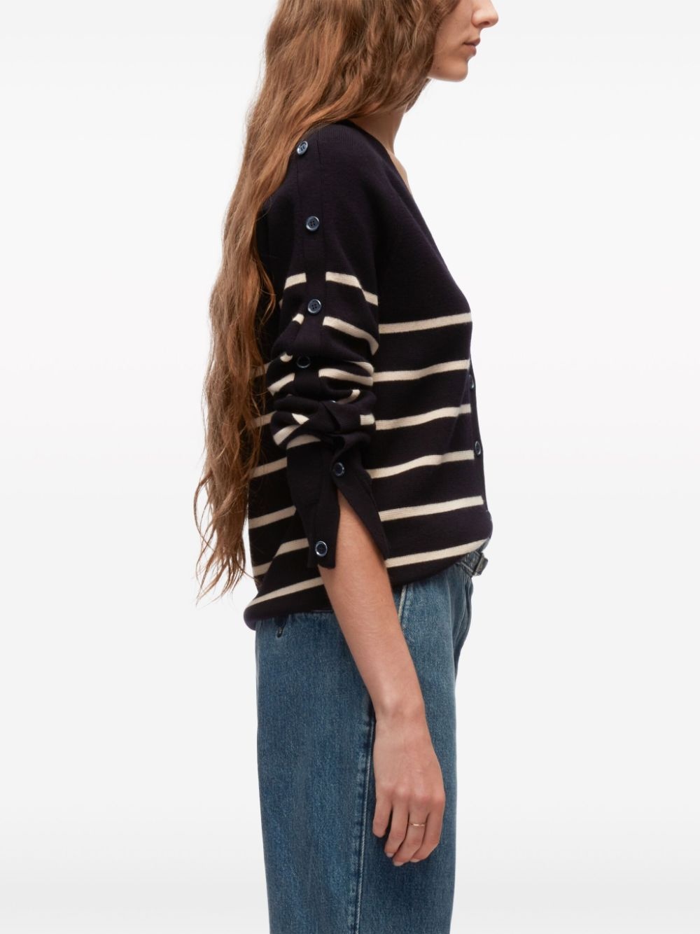 V-neck striped wool cardigan - 4