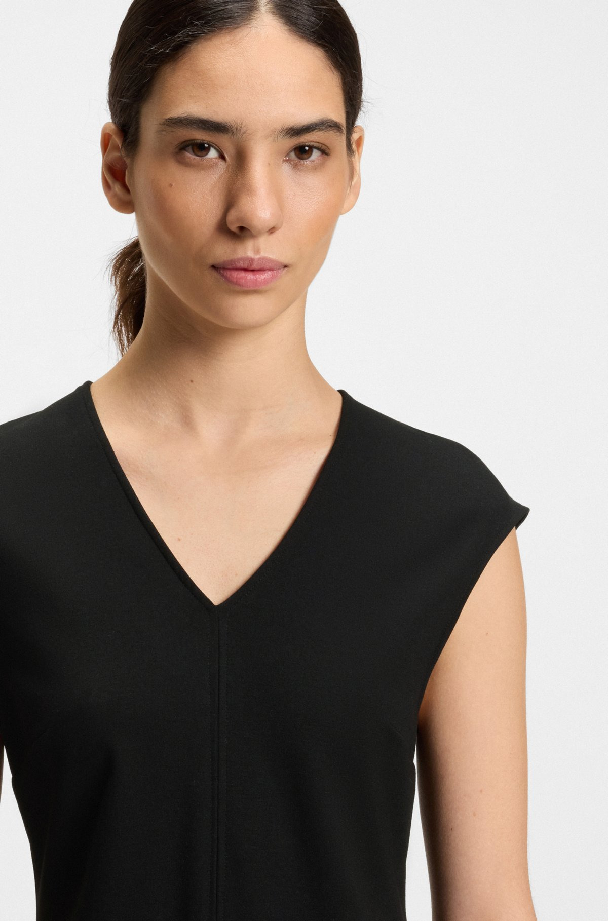 A-LINE DRESS IN STRETCH FABRIC WITH STITCHED CUTLINES - 5