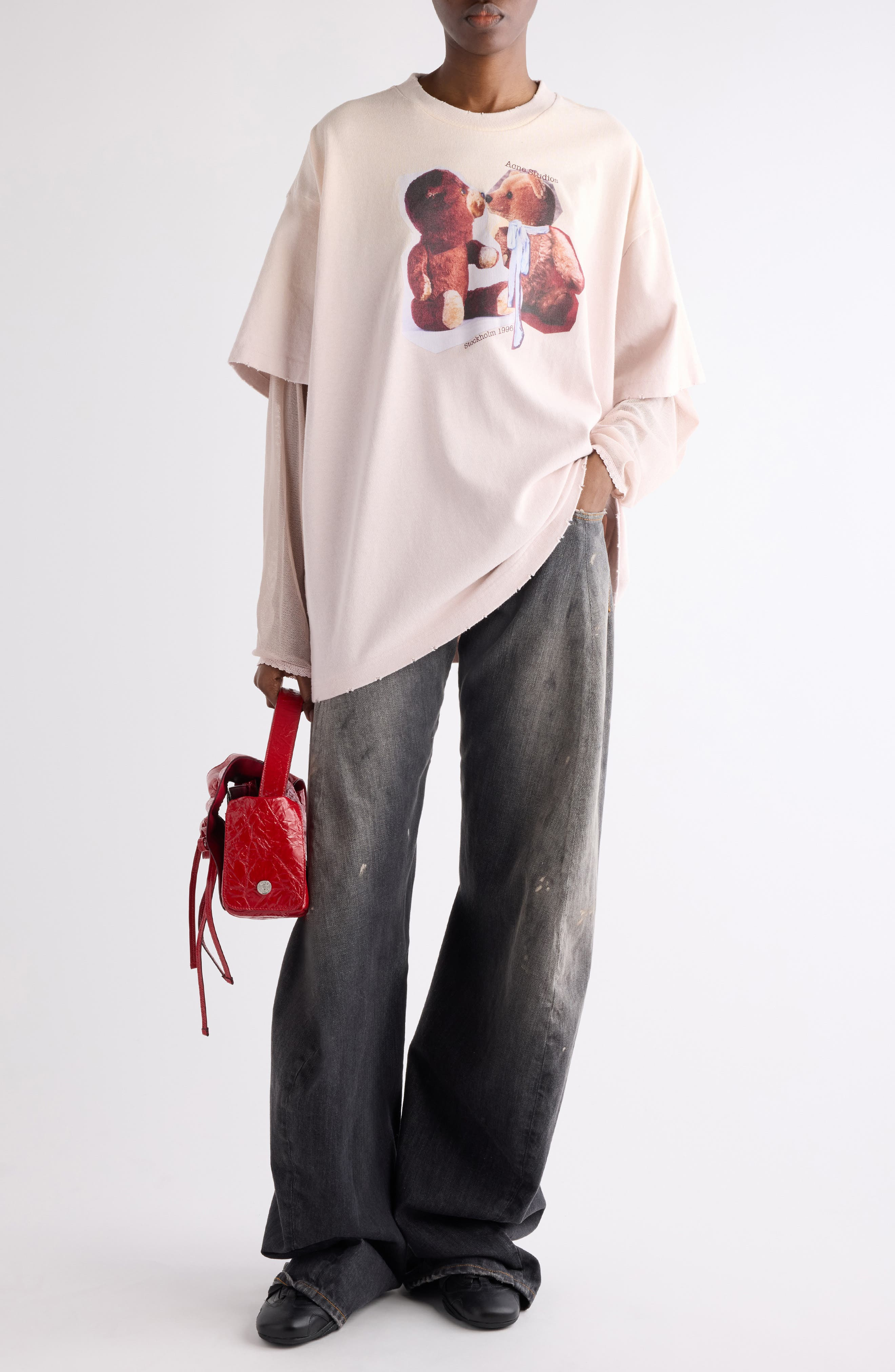 Acne Studios Edra Layered Long Sleeve Graphic T-Shirt in Violet Pink at Nordstrom - 1