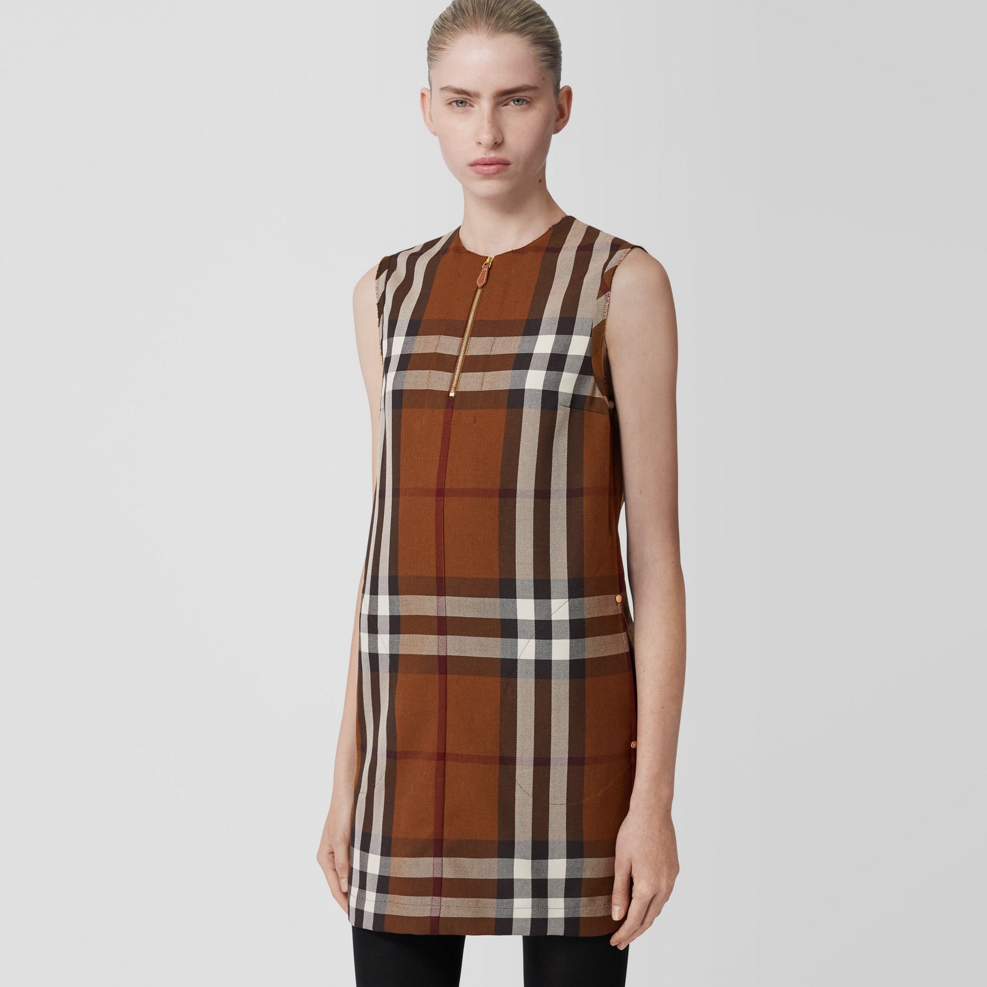 Sleeveless Check Wool Cotton Jacquard Dress - 6