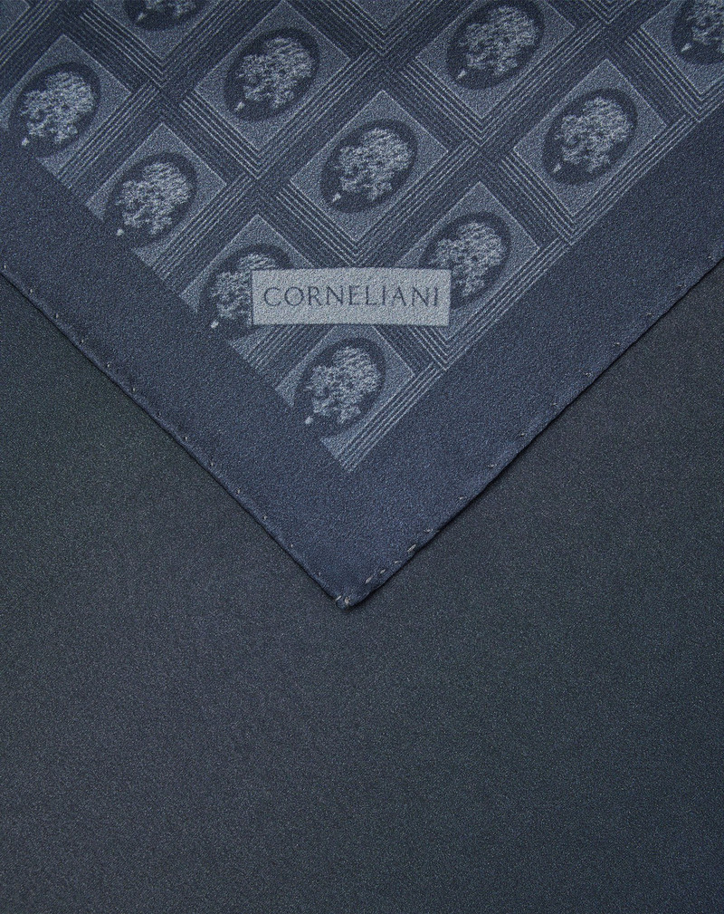Blue silk pocket square with crest print 3