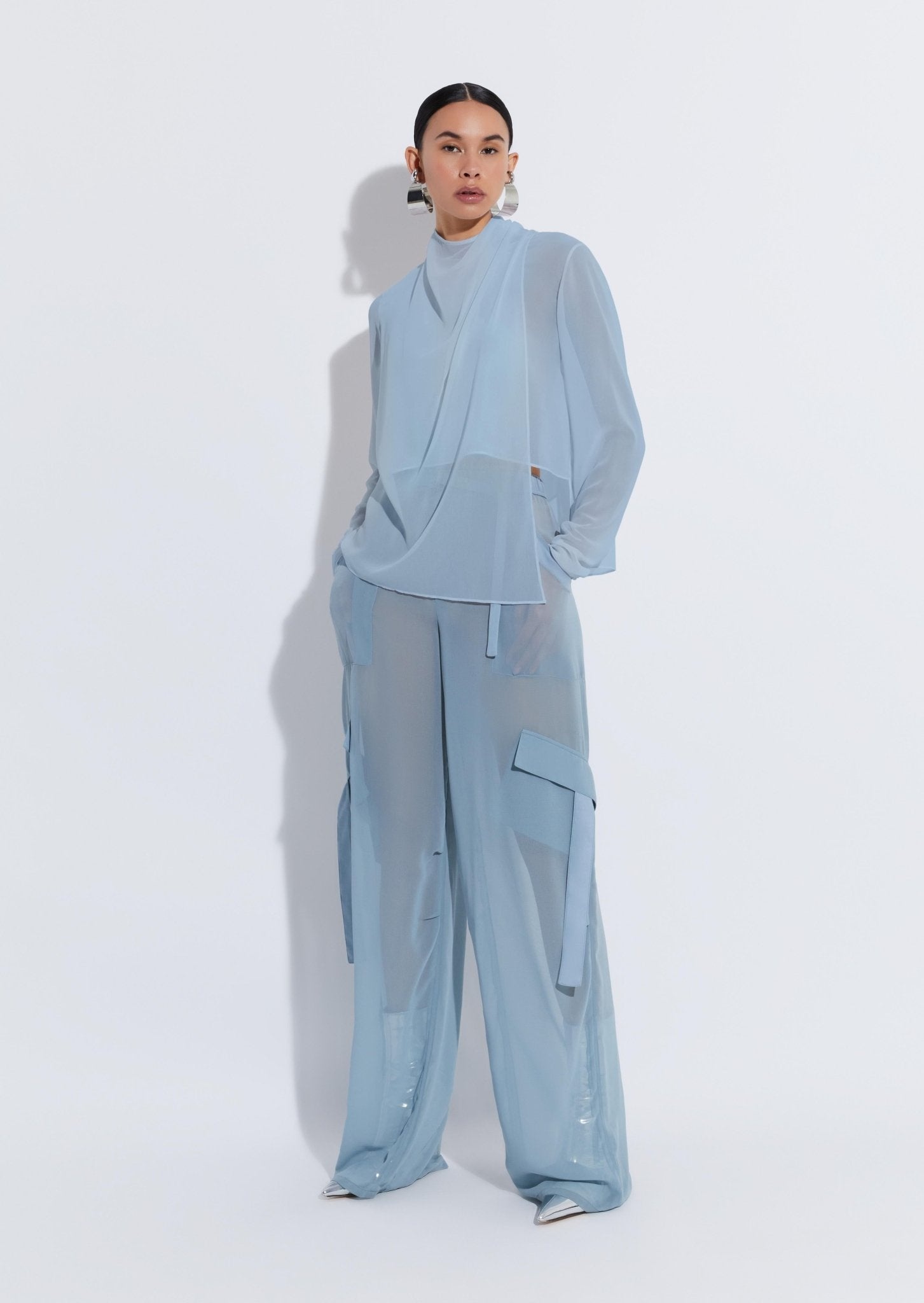 Georgette Overlap Drape Blouse - 2