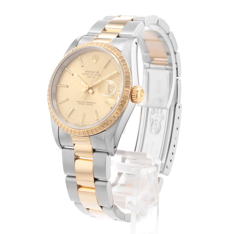 Pre-owned Rolex Oyster Perpetual Date 34 Automatic Chronometer Champagne Dial Men's Watch 15223 CSO - 4