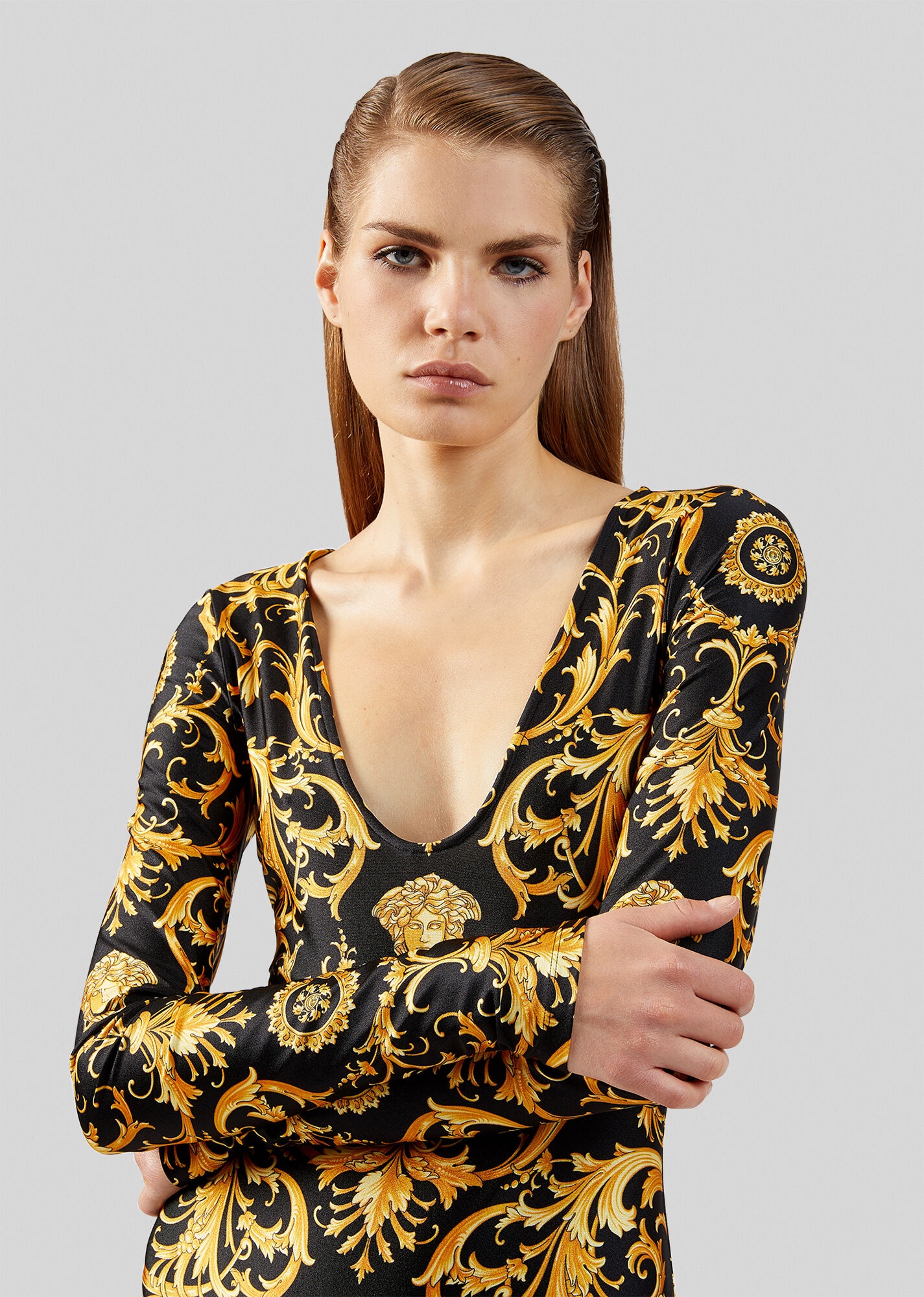 V Barocco Print Bodysuit - 5