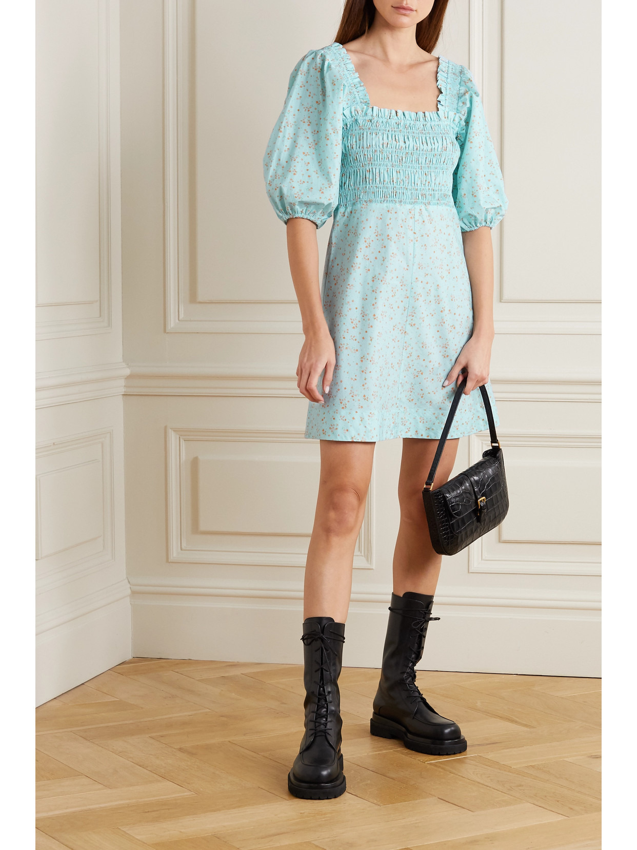 Shirred Floral-print Organic Cotton-poplin Mini Dress - 2