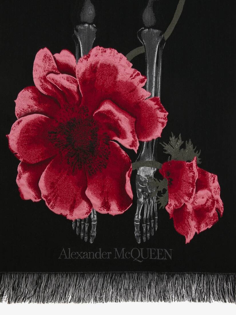 Paper Bloom Skeleton Scarf in Black/red - 3