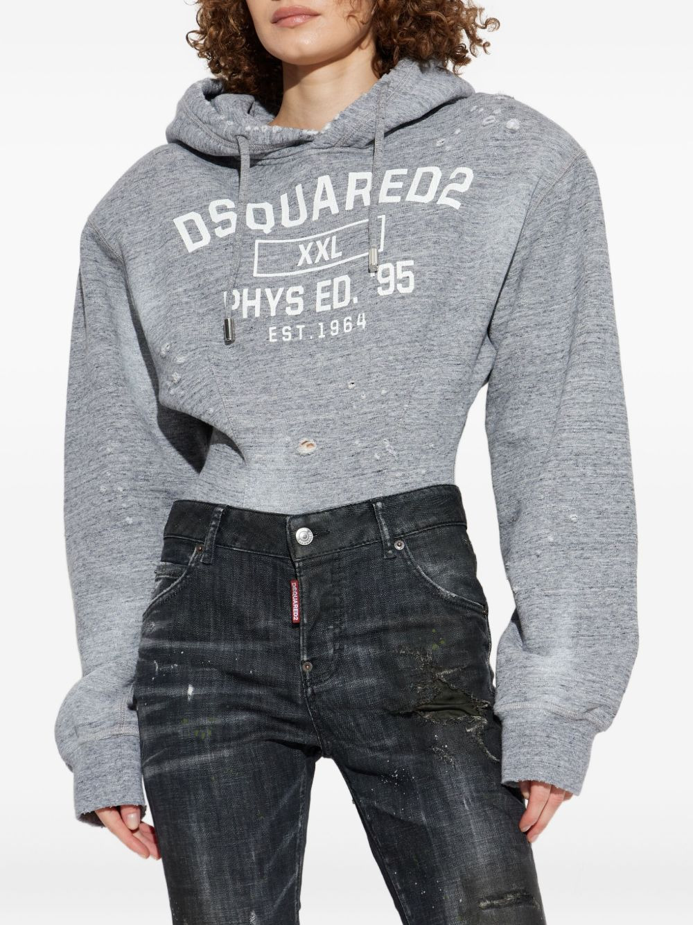 distressed-detail hooded bodysuit - 3
