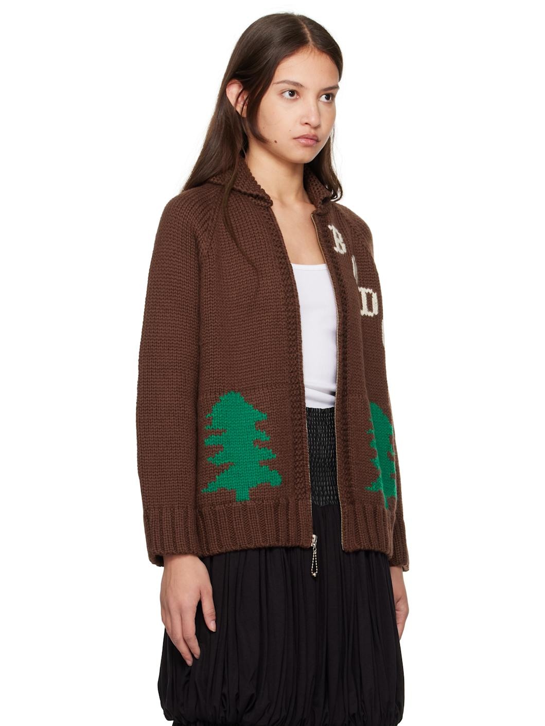Brown Fir Shawl Collar Cardigan - 2