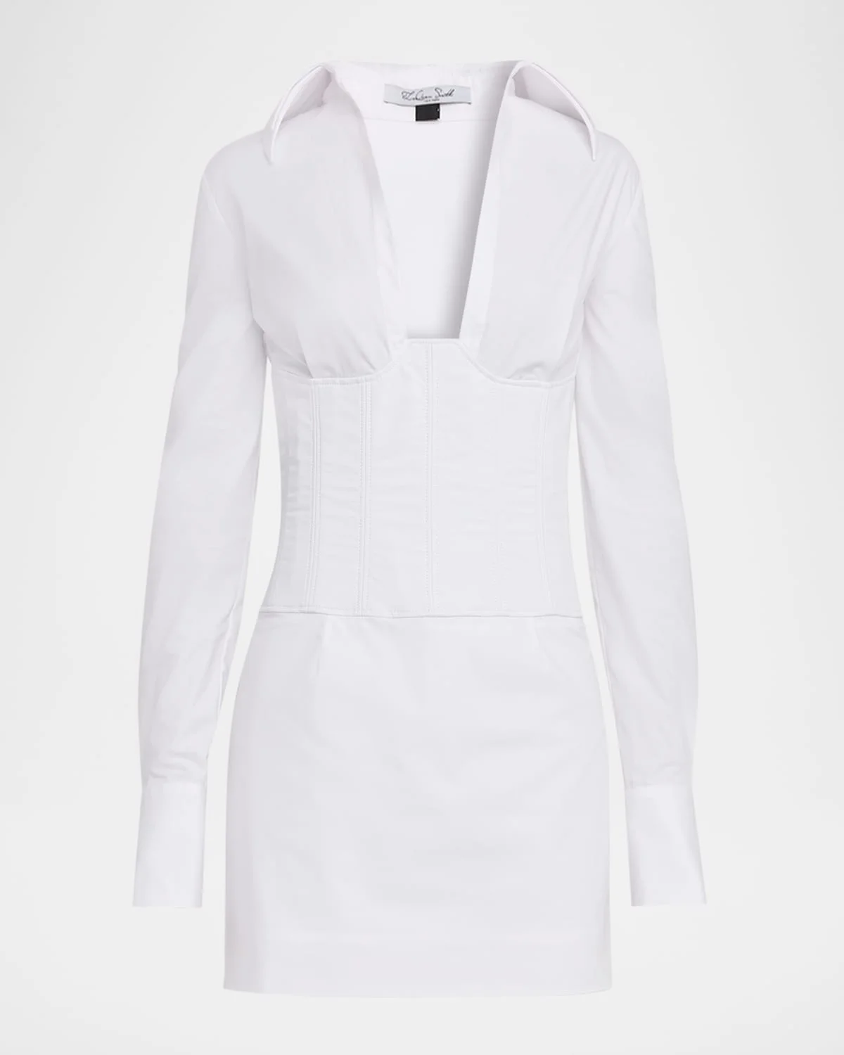 Double-Collar Corset Long-Sleeve Mini Shirtdress - 1