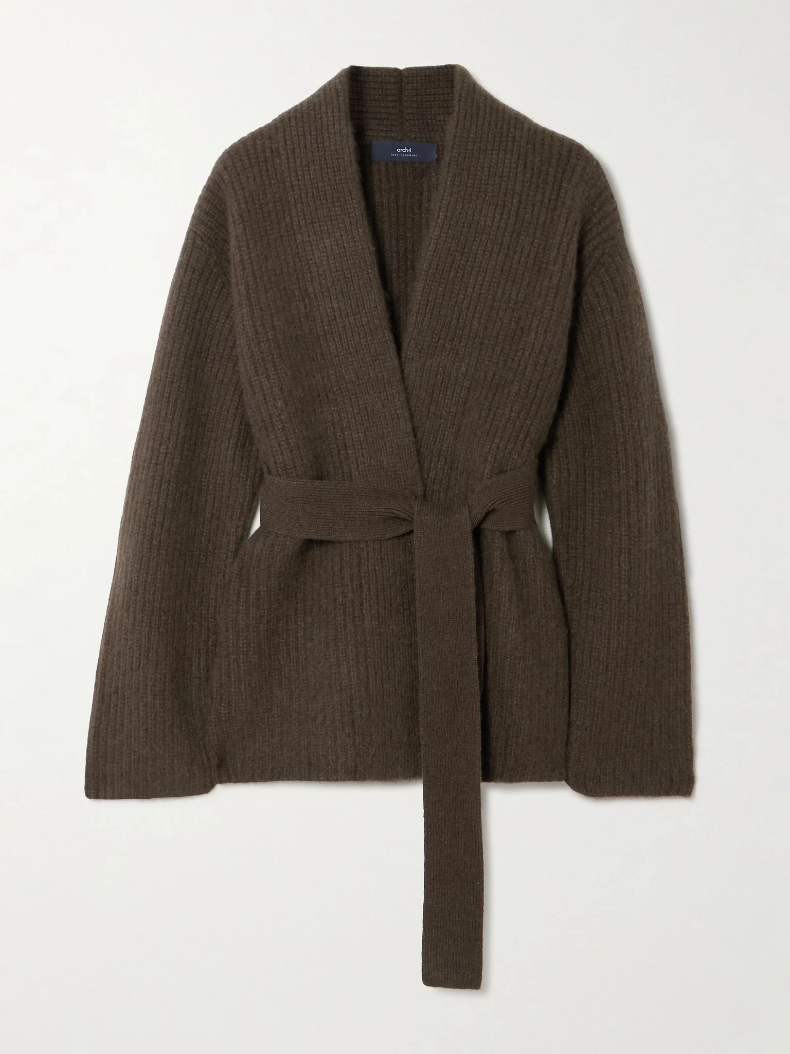 Sasha belted ribbed cashmere cardigan Brown - 1