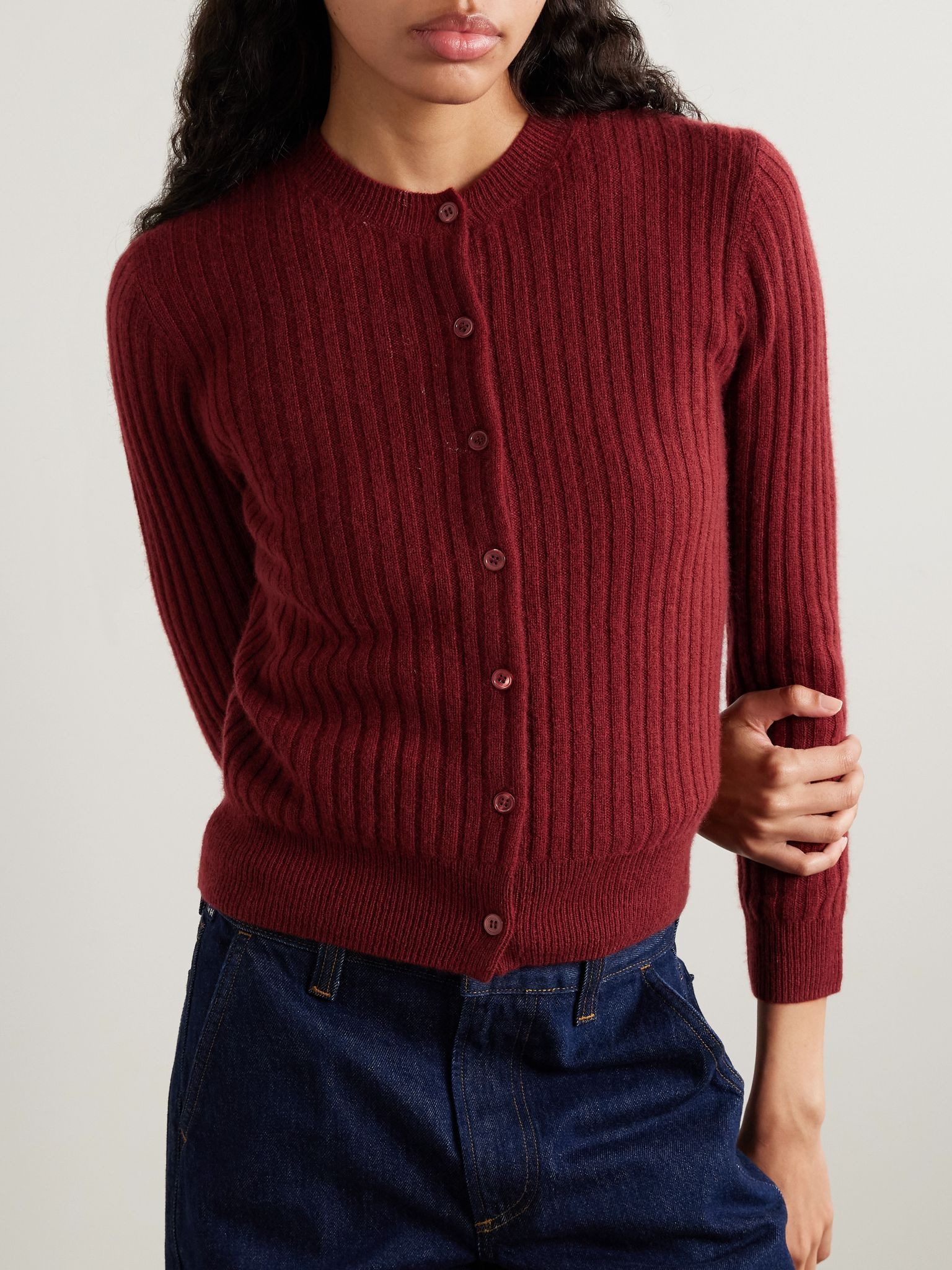 Danaë ribbed cashmere cardigan Claret - 3
