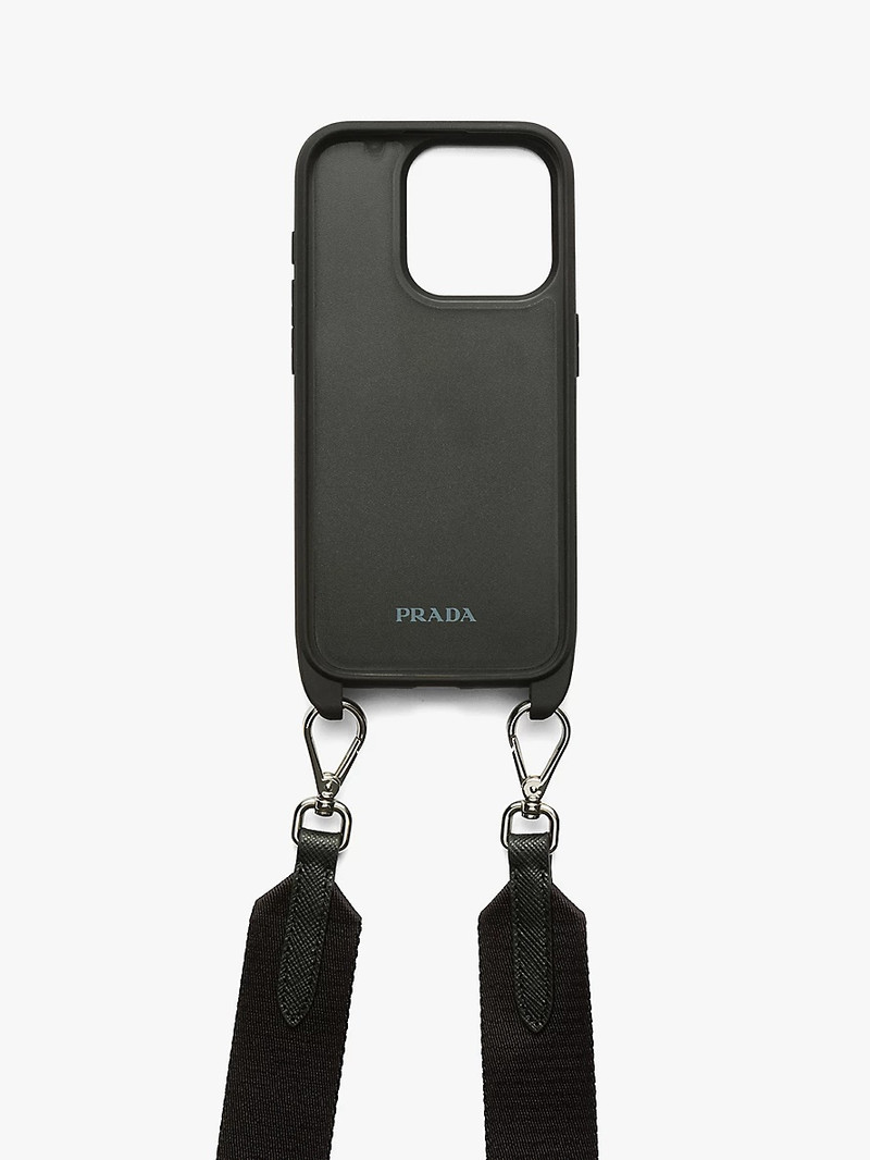 Prada Logo-plaque leather iPhone 15 case outlook