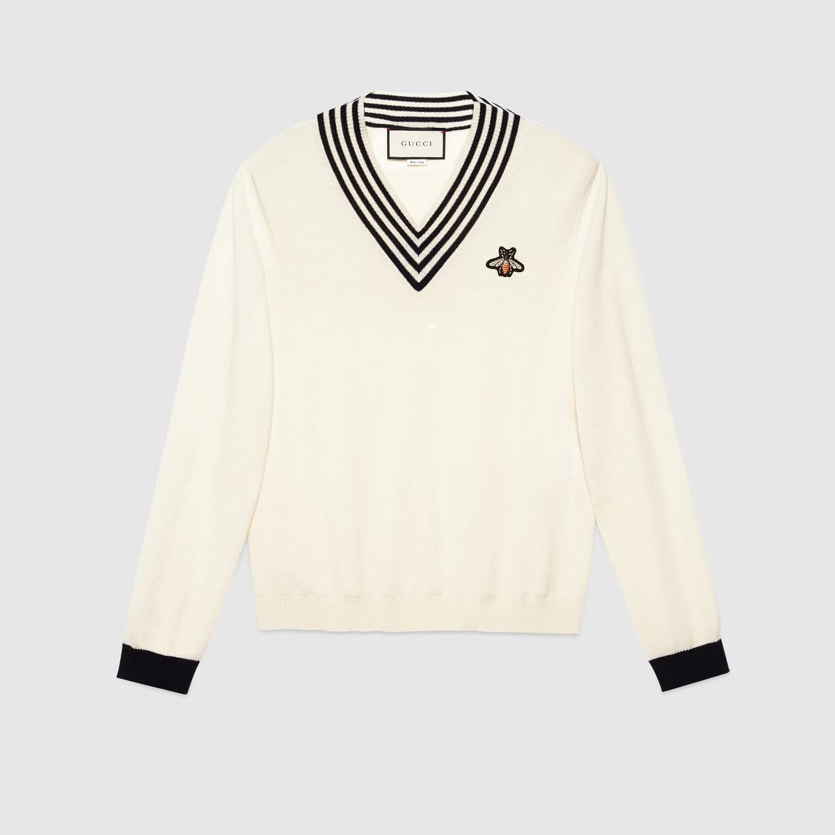 V-neck wool knit with bee - 1