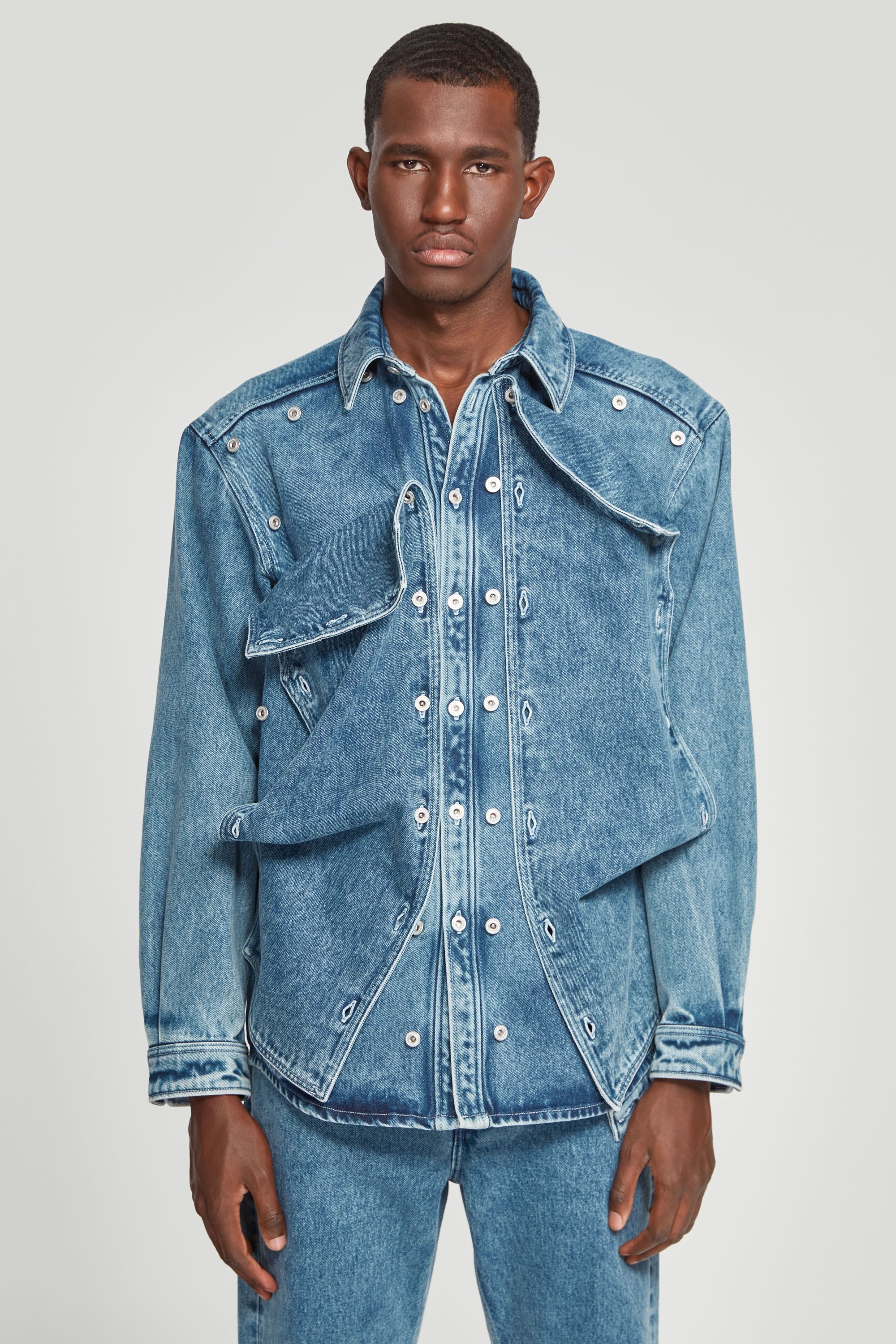 Classic Button Panel Denim Shirt - 4