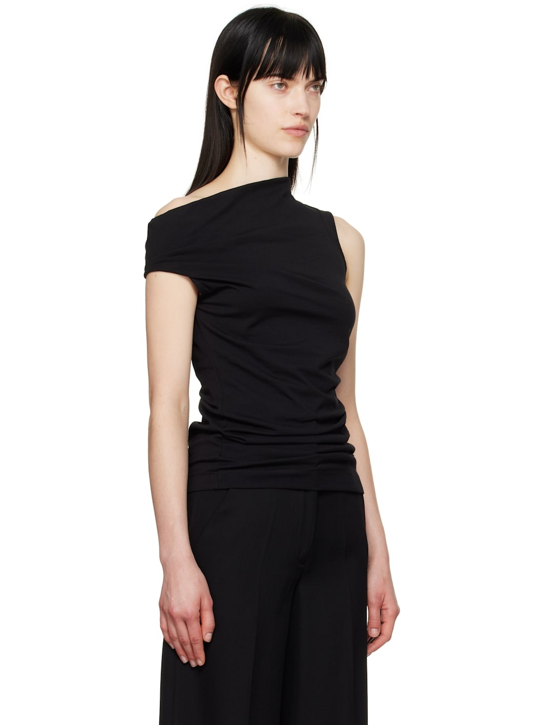 Black Off-Shoulder Jersey Tank Top - 2