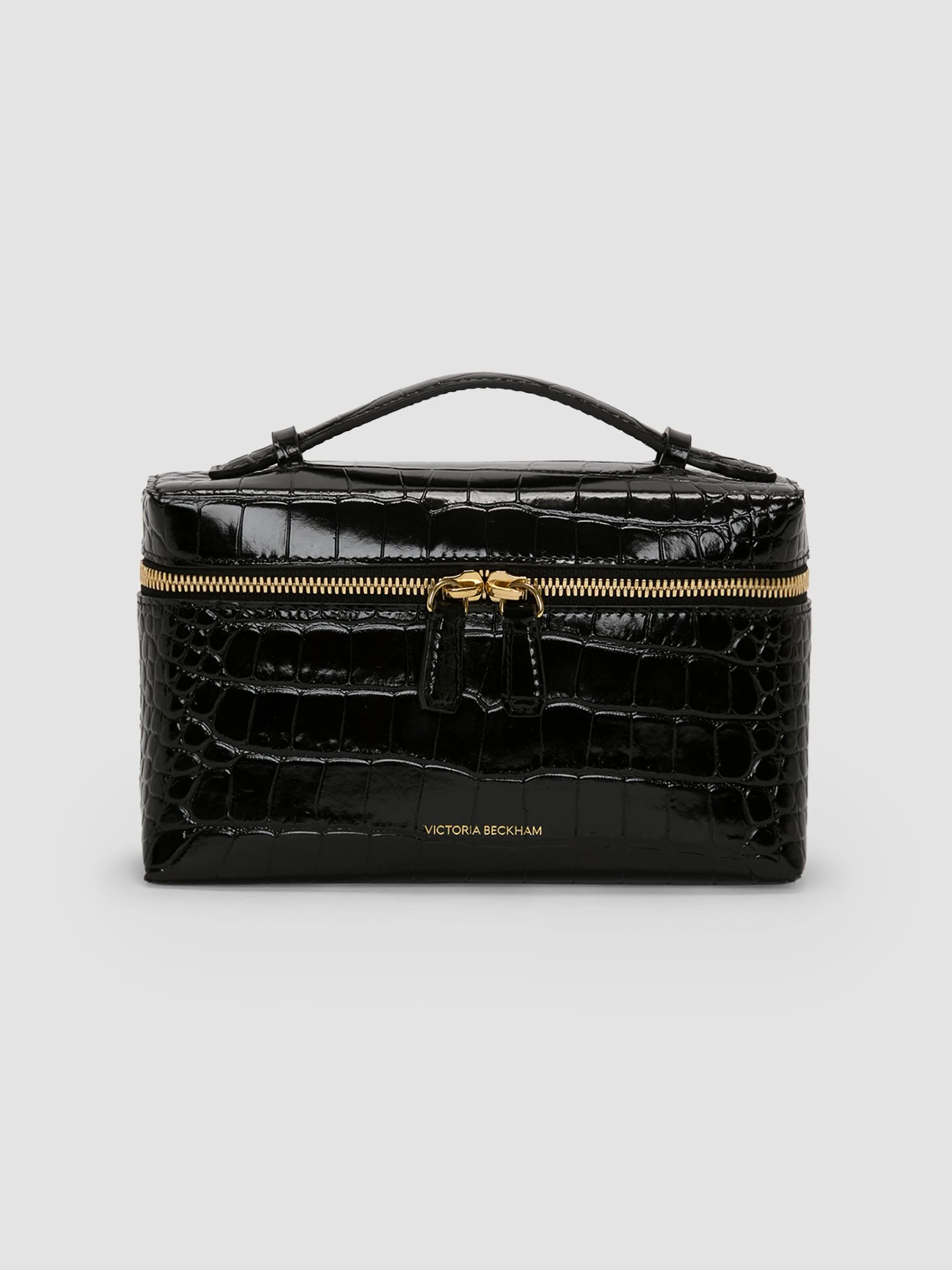 Women's Dorian Croc-Embossed Leather Vanity Bag - Black - 1