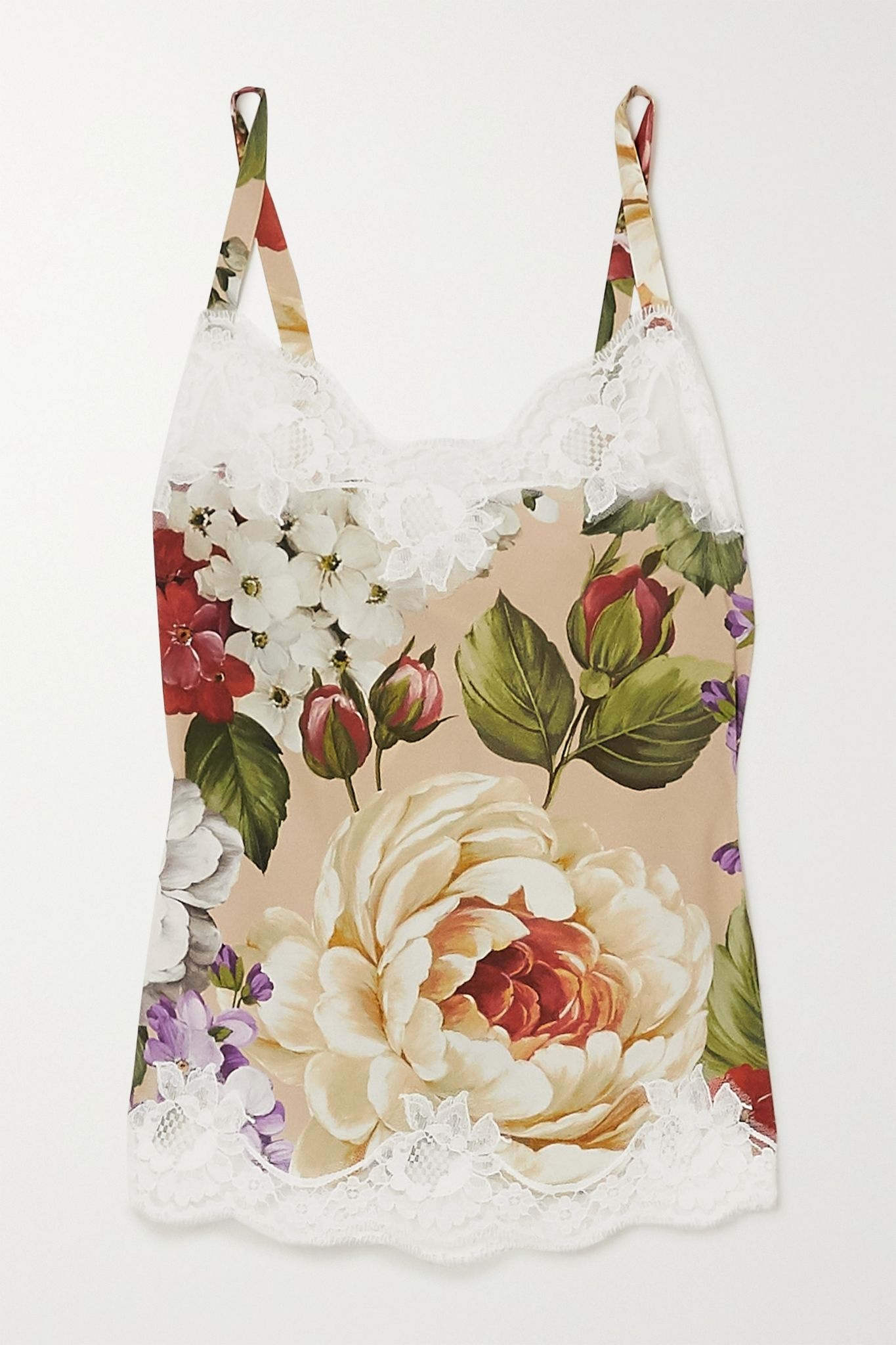 Lace-trimmed floral-print silk-blend camisole - 1