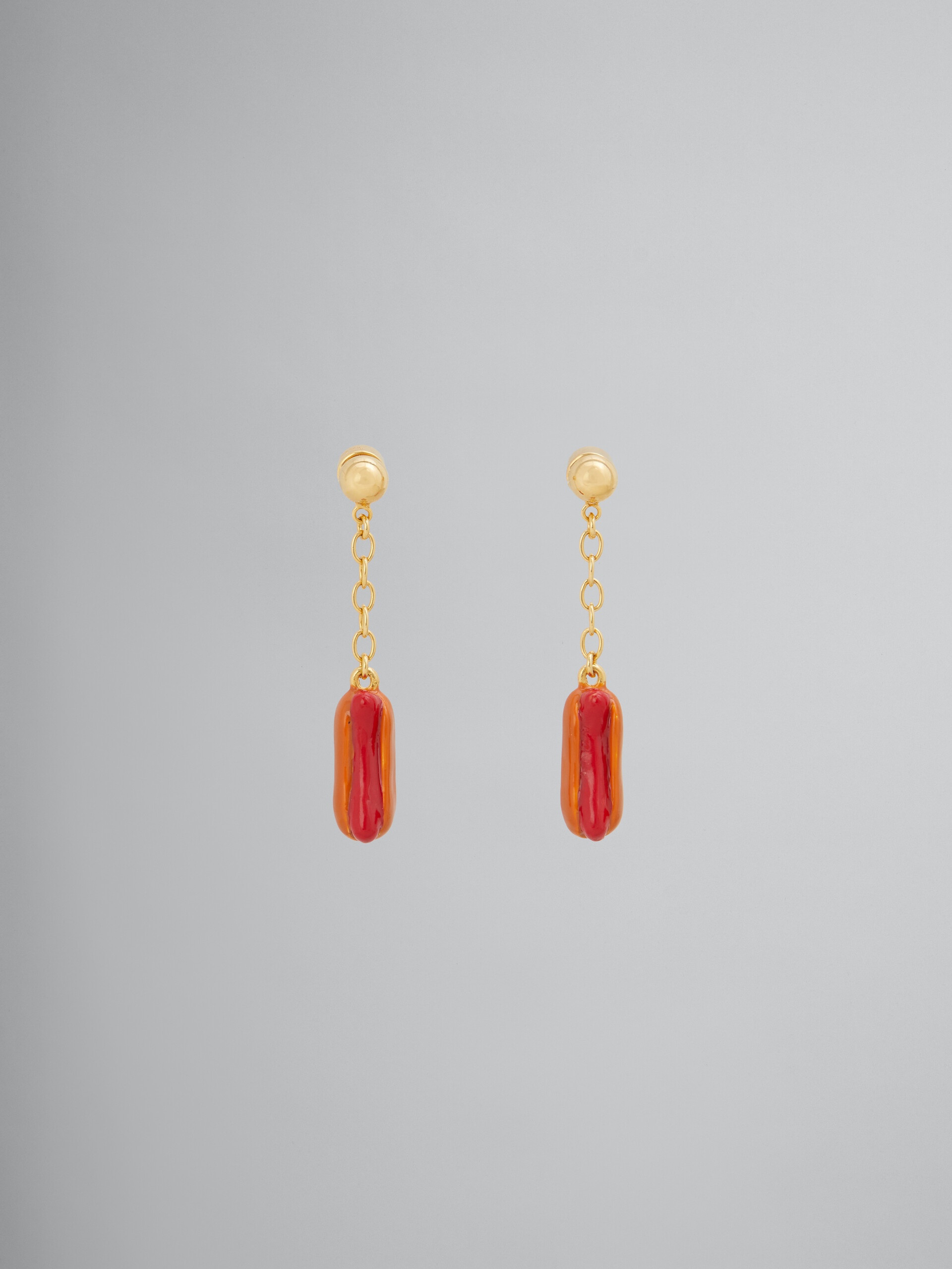 ENAMELLED HOT DOG DROP EARRINGS - 1