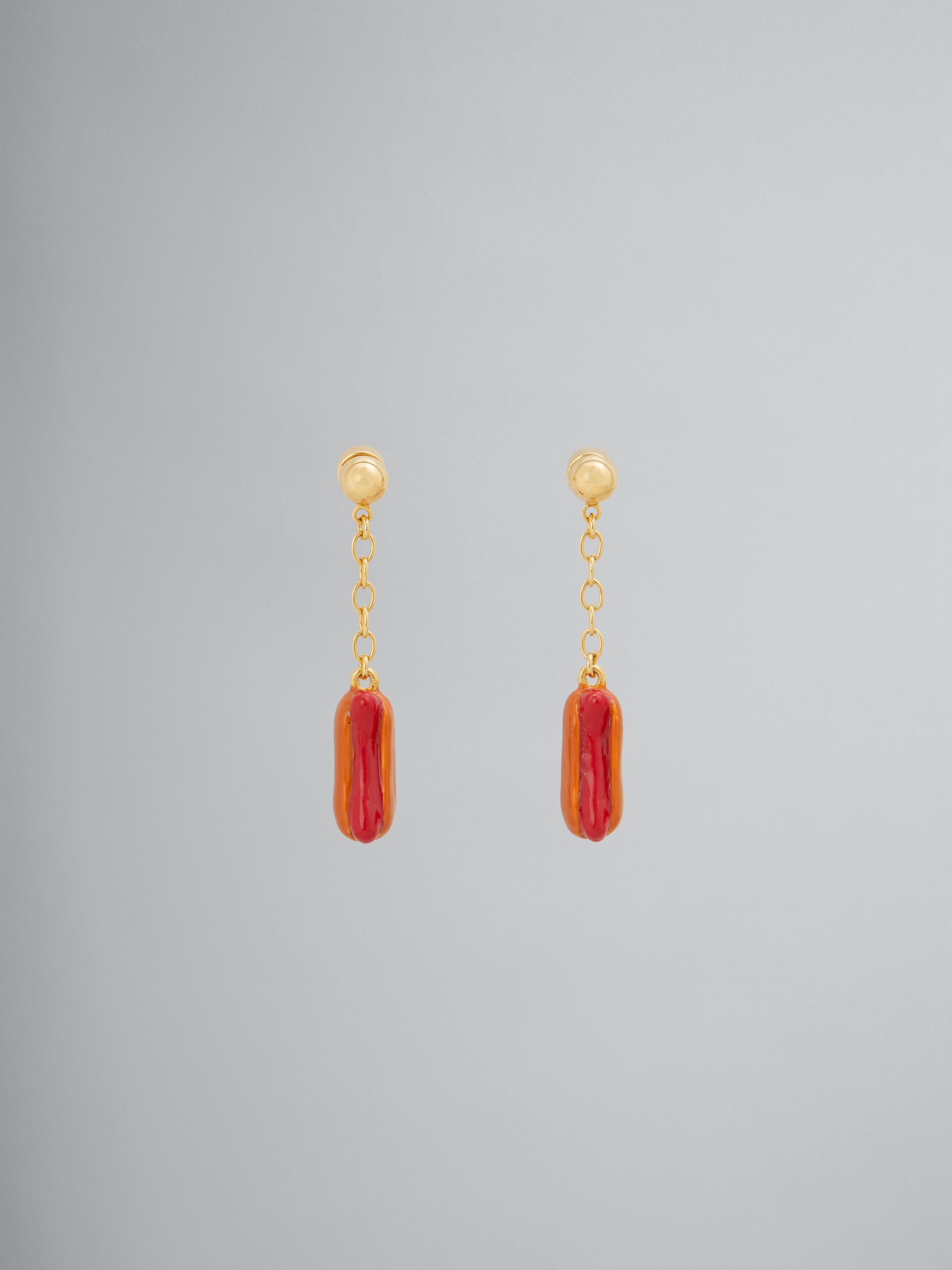 ENAMELLED HOT DOG DROP EARRINGS - 1