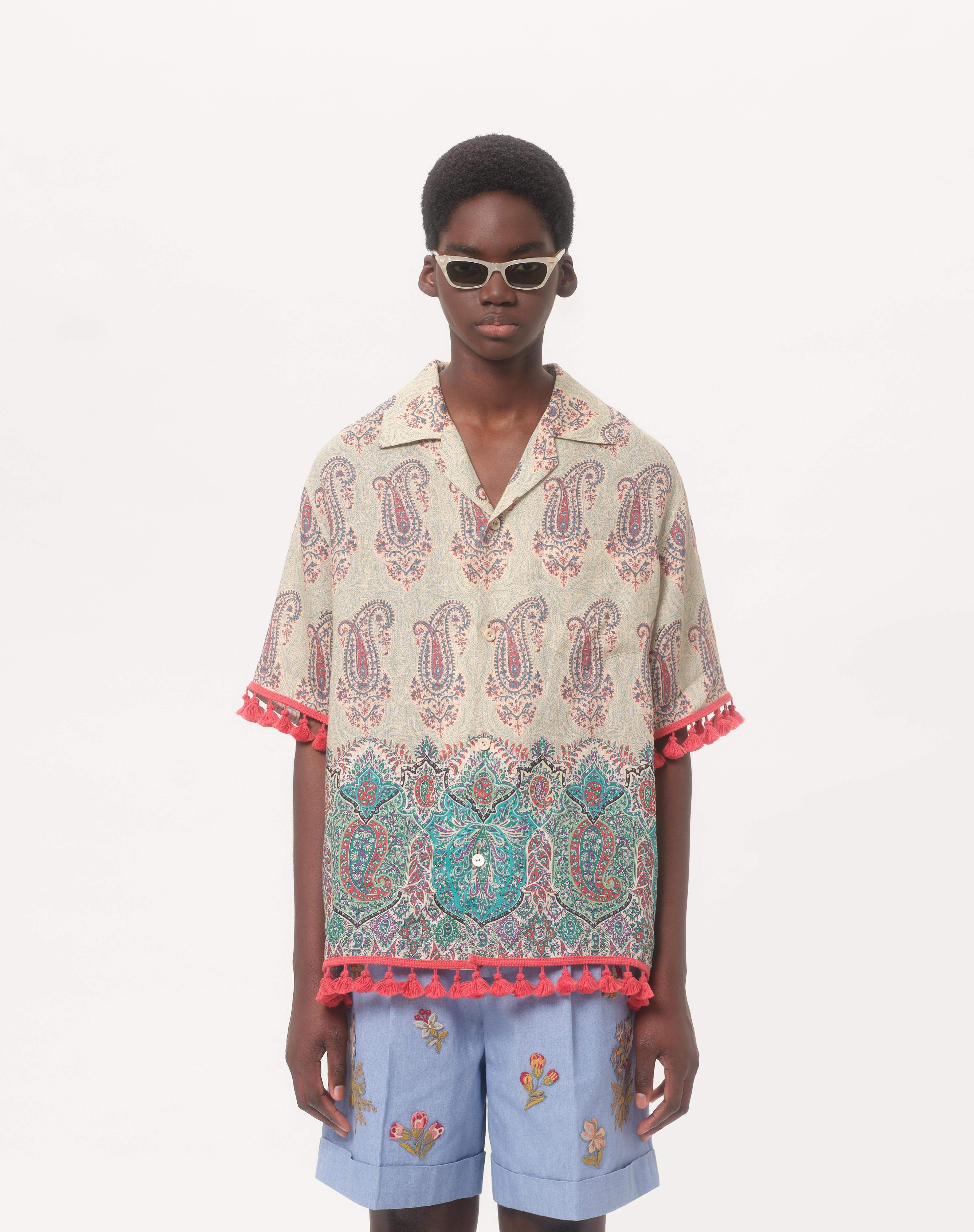 LIGHTWEIGHT LINEN BOWLING SHIRT WITH VOYAGE IMAGINAIRE PRINT - 5