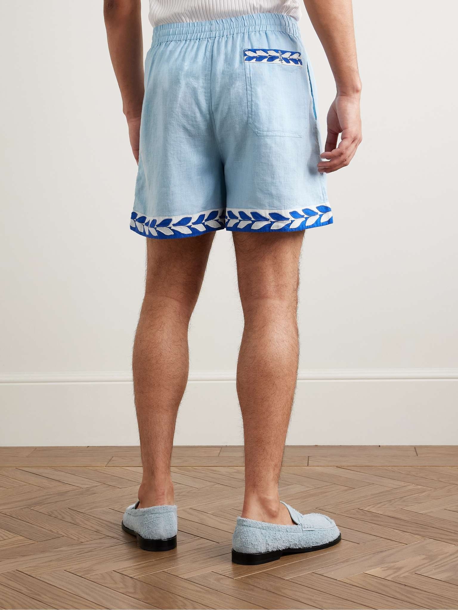 Seedling Stripe Appliquéd Linen Shorts - 4