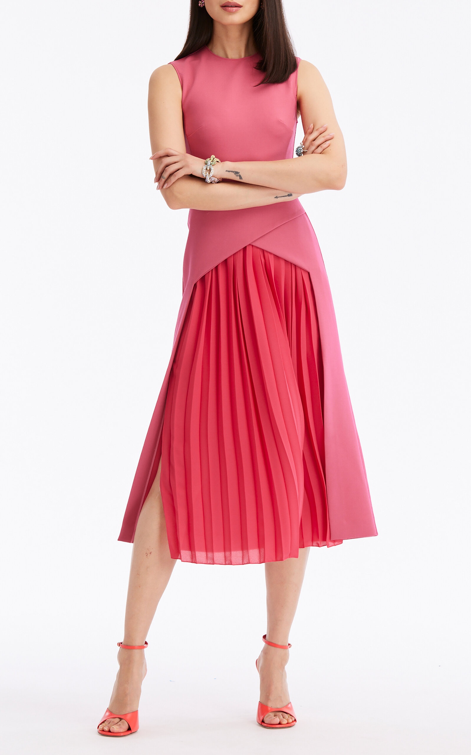 Stretch-Wool Pleated Chiffon Midi Dress pink - 7