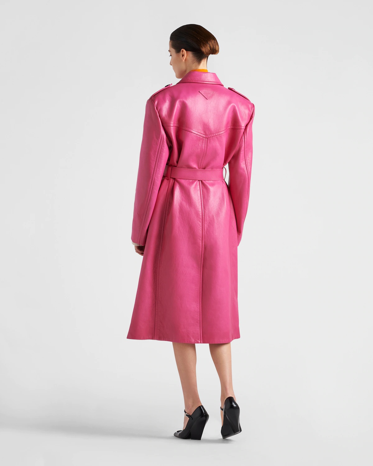 Double-breasted leather trench coat - 5