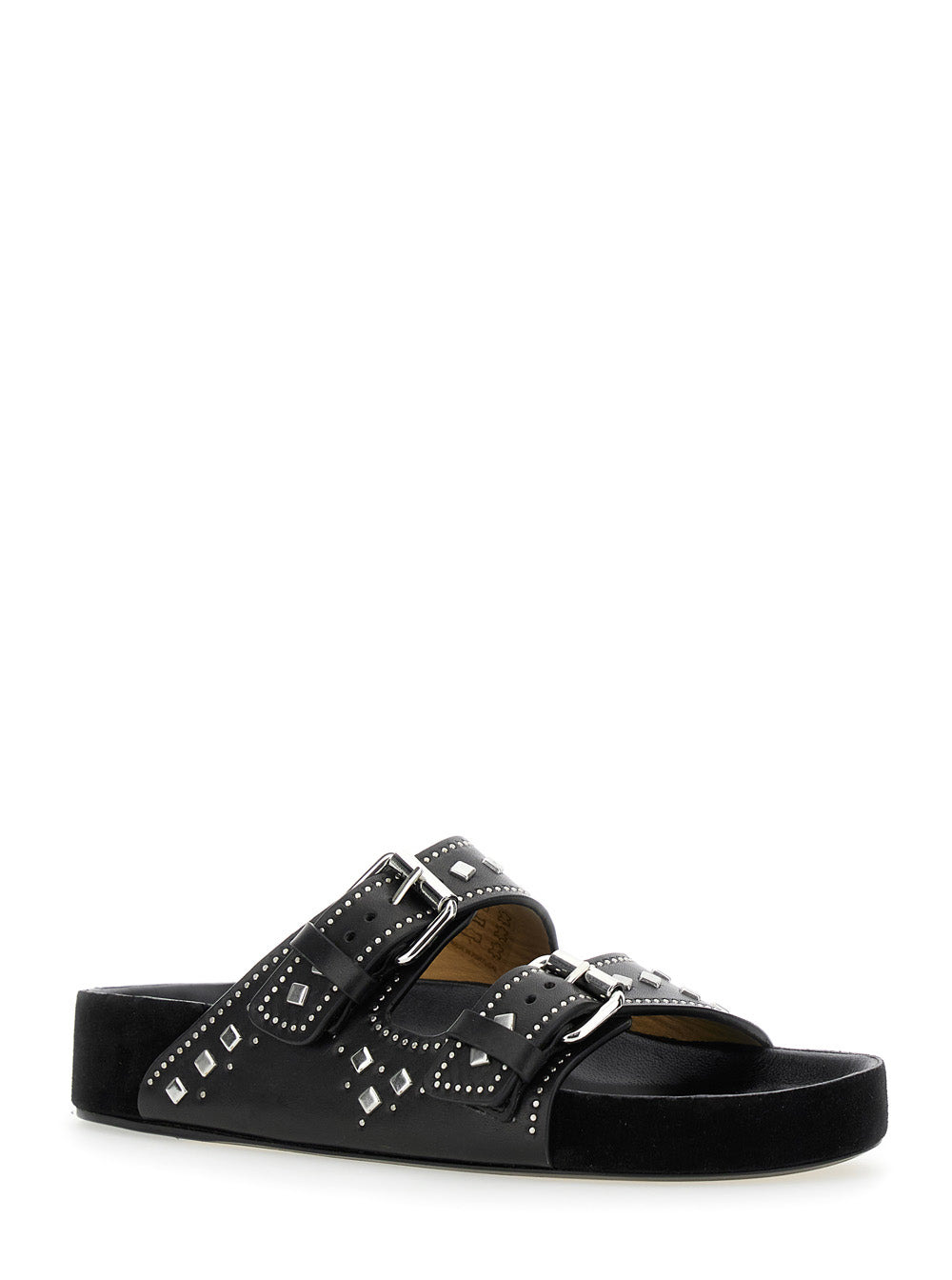 Isabel Marant Women 'Lennyo' Black Sandals With Stud Embellishments And Moulded Footbed In Leather W - 2