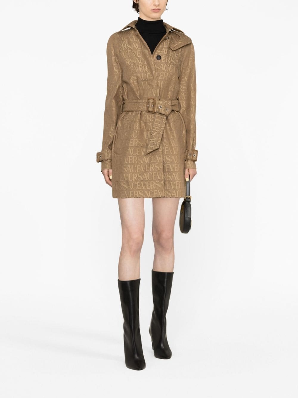 Allover logo-jacquard trench coat - 4