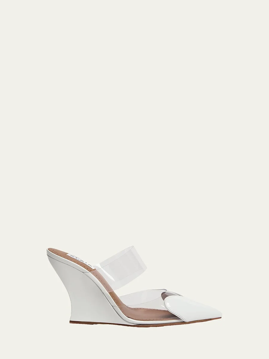 90mm Coeur Heart Clear Wedge Mules - 1