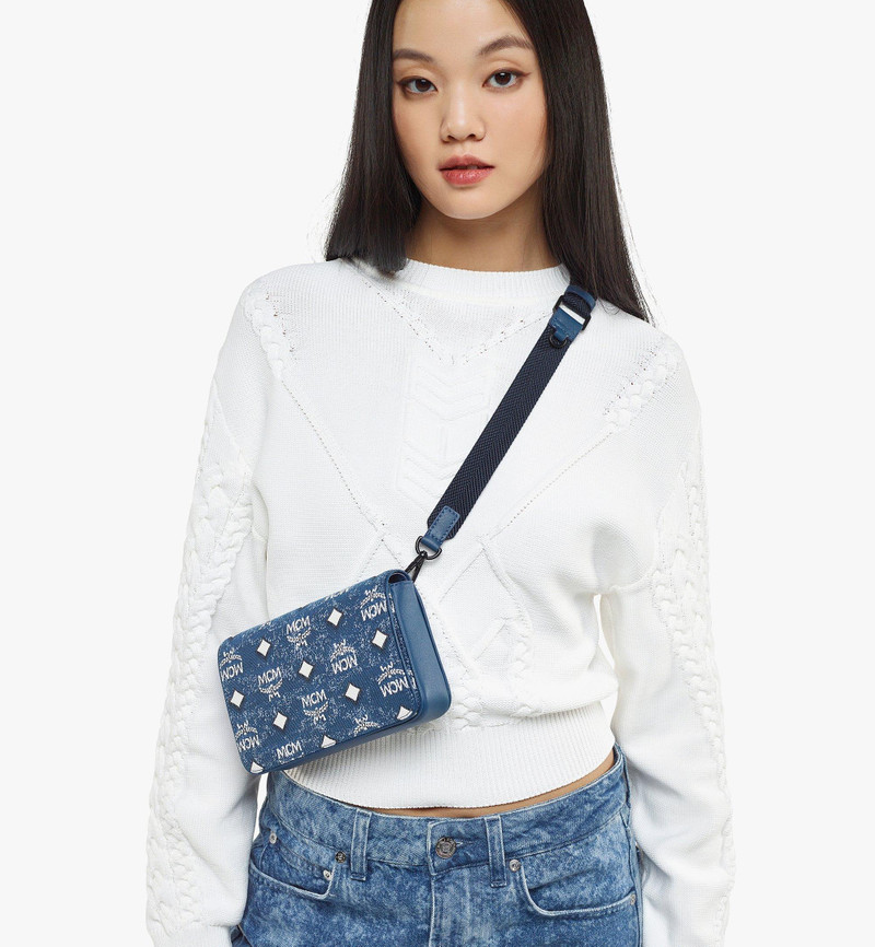 MCM Aren Camera Bag in Vintage Denim Jacquard outlook