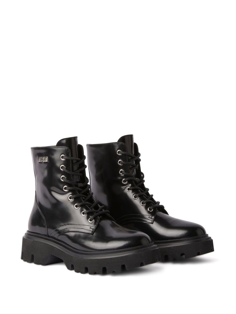 MSGM logo-lettering leather combat boots outlook