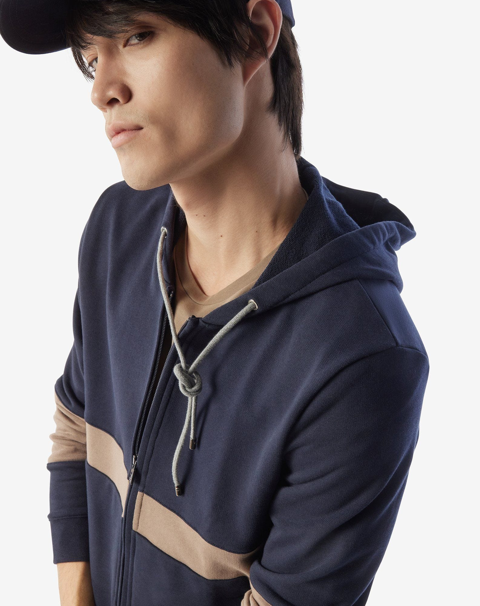 Blue/brown cotton full-zip sweatshirt - 4