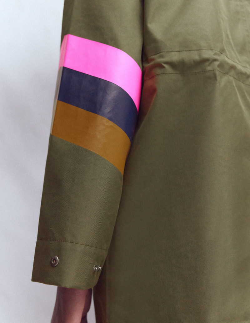 Striped Longline Rain Mac-Woodland Green Stripe 4