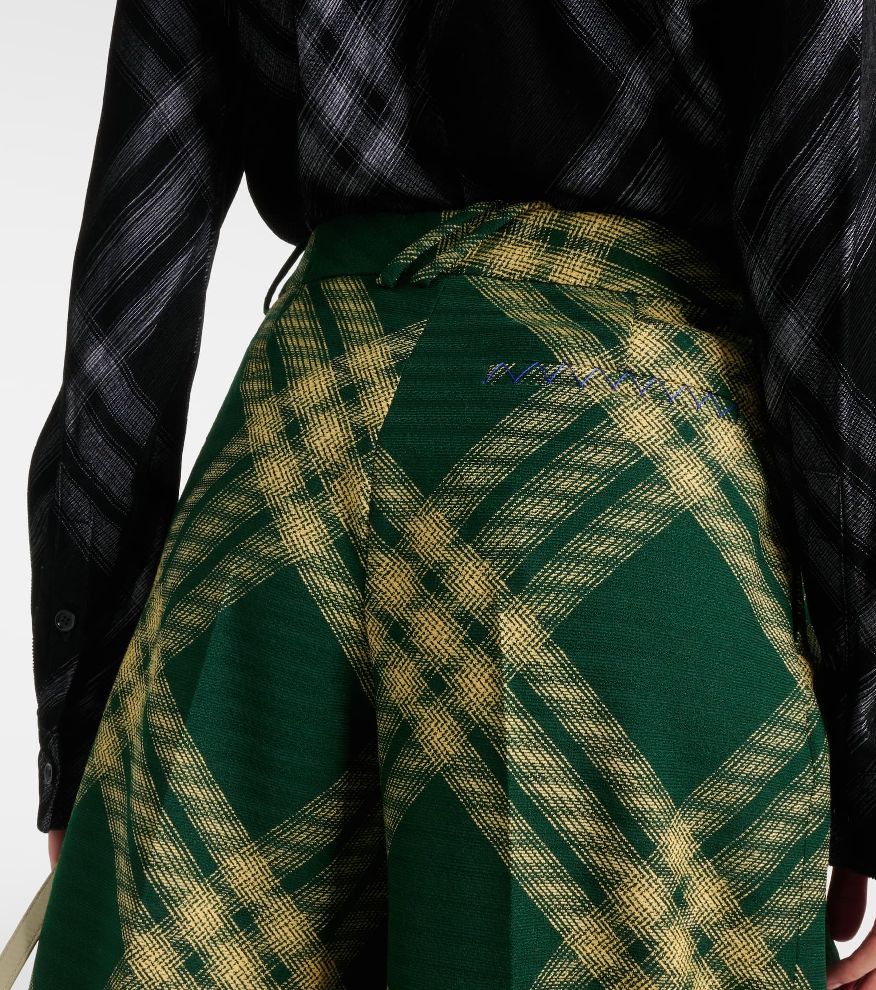 Checked wool twill wide-leg pants - 6