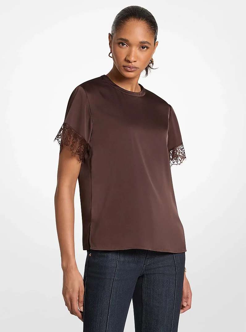 Satin Lace Trim Shirt - 1