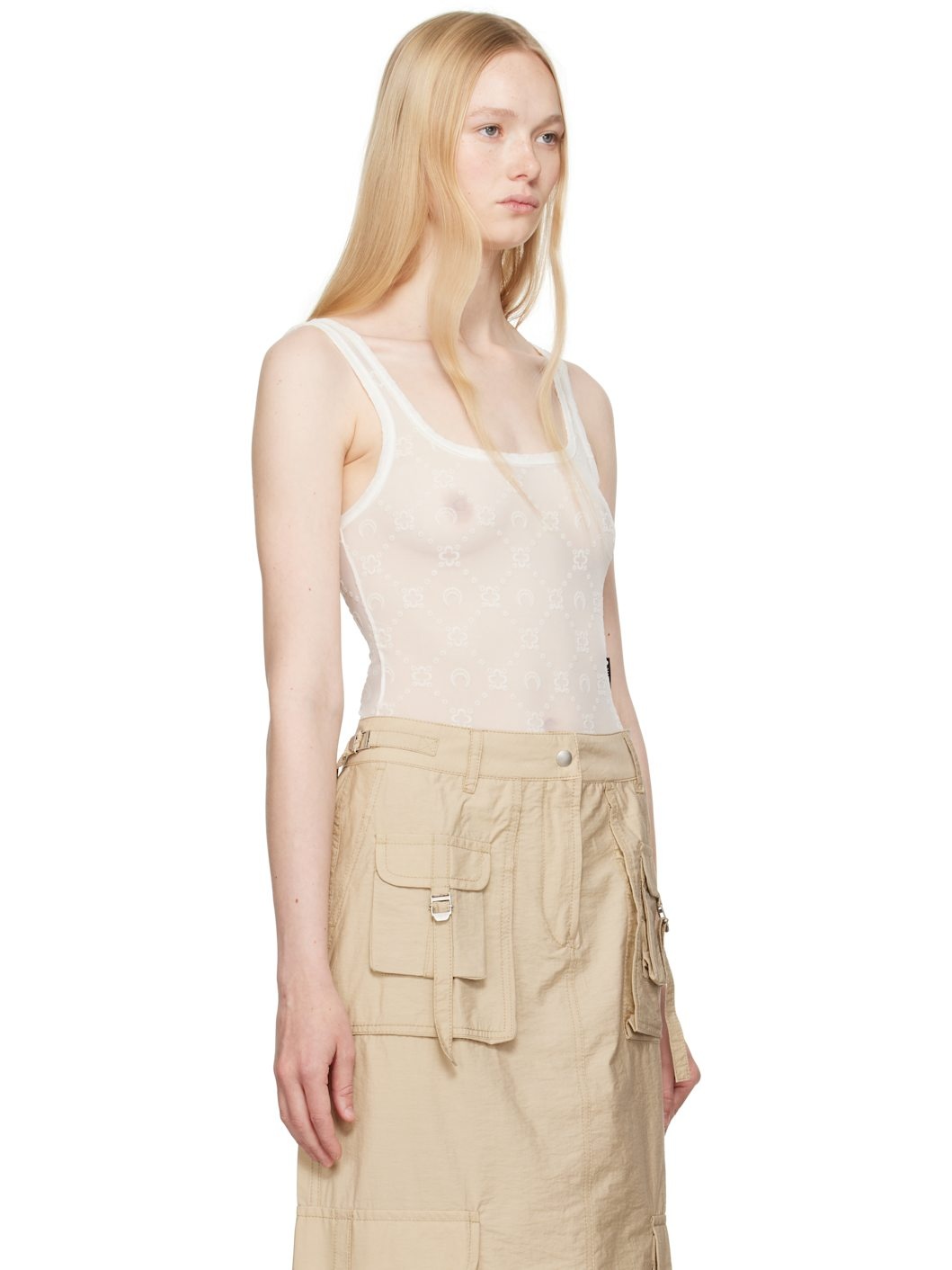 White Recycled Mesh Flock Bodysuit - 2