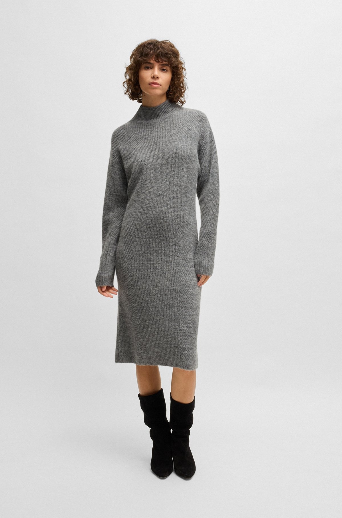 LONG-SLEEVED RELAXED-FIT DRESS WITH MIXED RIBBING - 2
