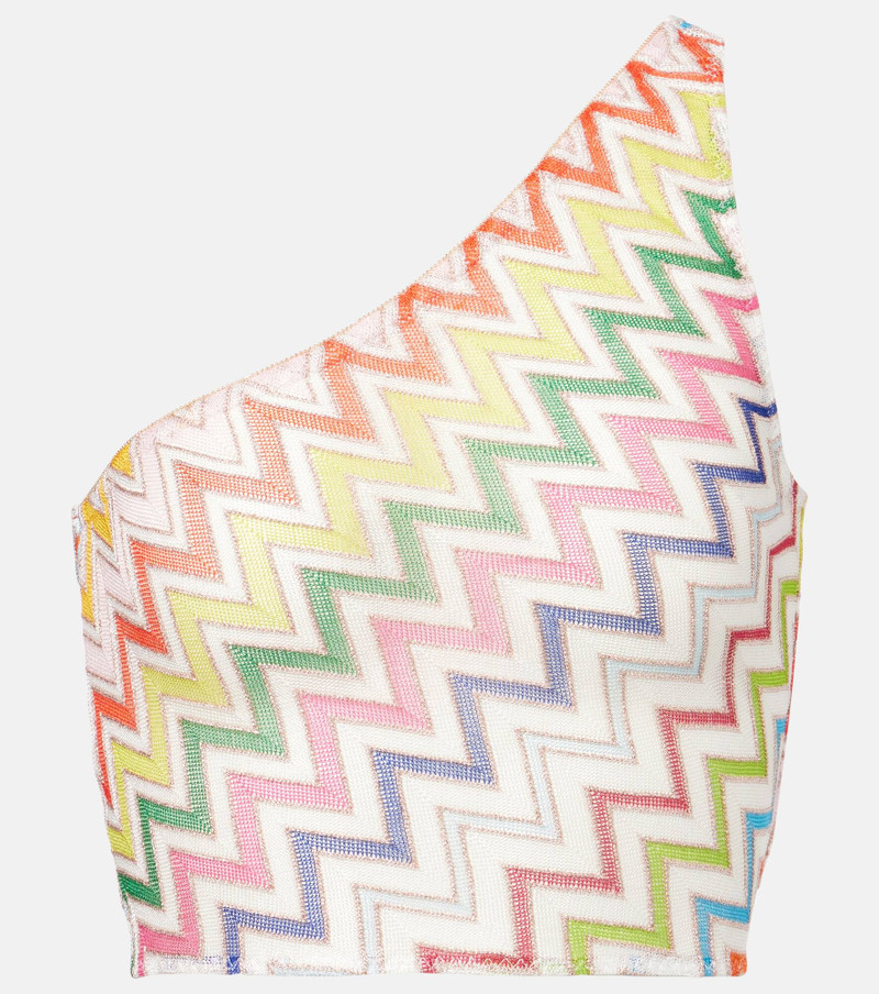 Zigzag one-shoulder lamé top 1