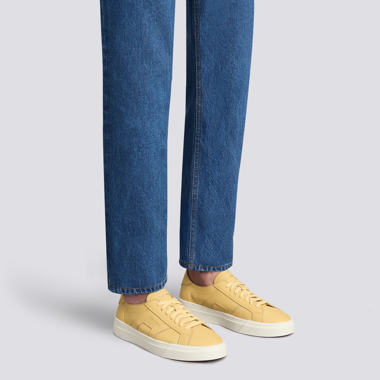 Men's yellow tumbled leather Double Buckle Sneaker - 2