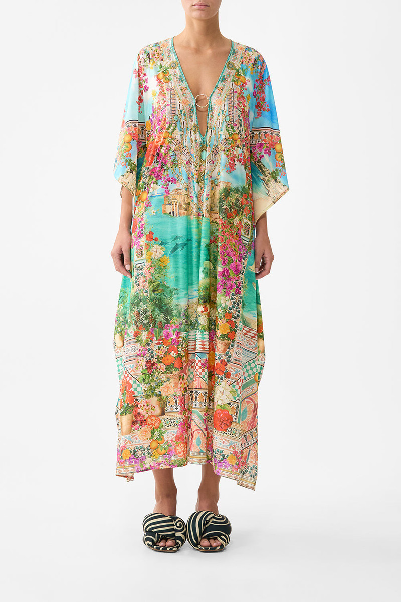 CAMILLA LONG V NECK KAFTAN W RING FRONT TRIM outlook