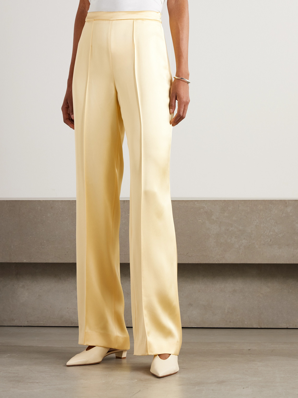 Pintucked Satin Straight-leg Pants - 4