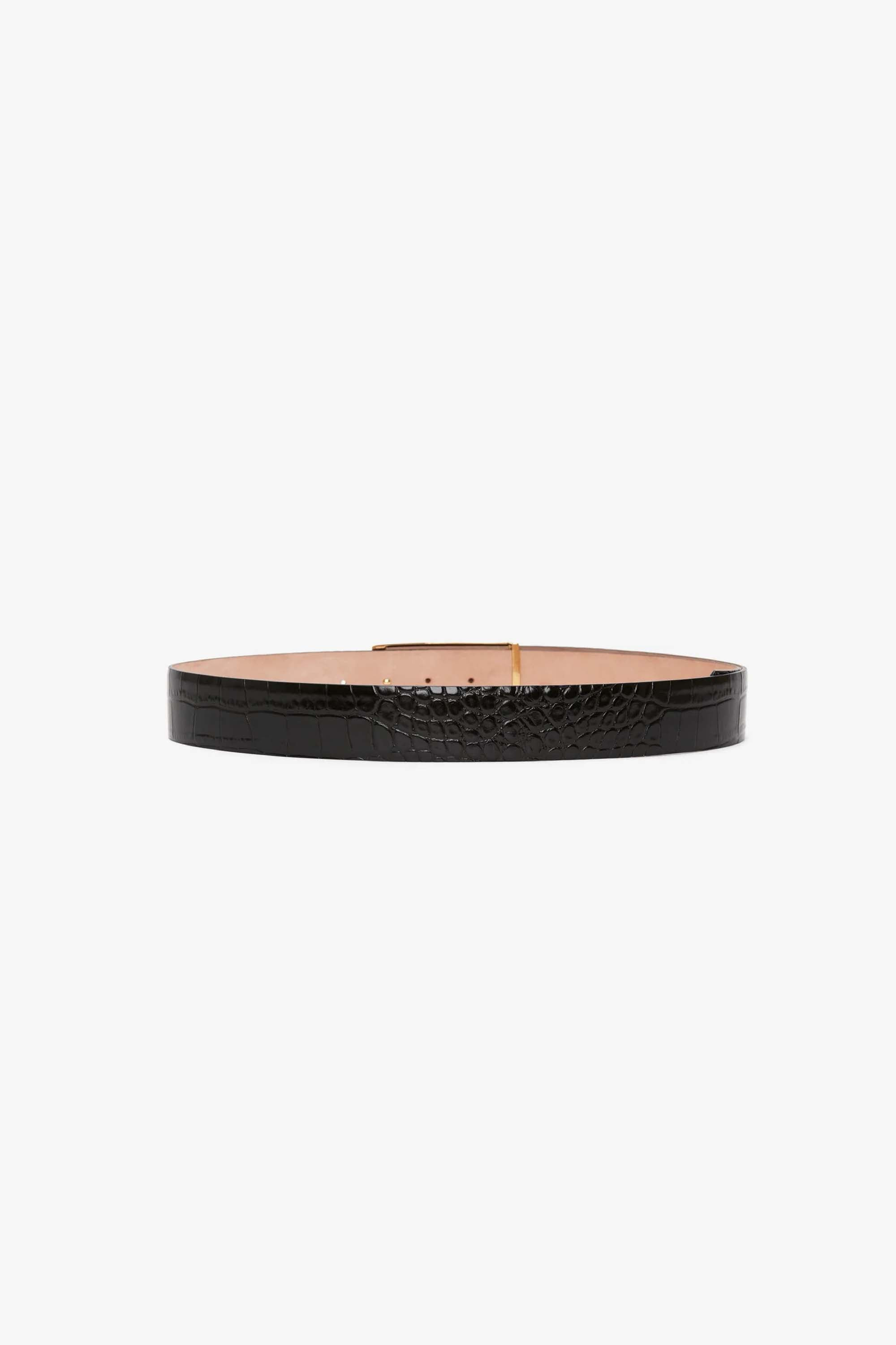 Jumbo Frame Belt In Black Croc Embossed Calf Leather - 3